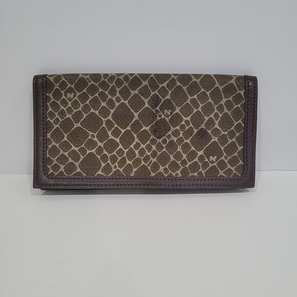 NINA RICCI Vintage Leather Bifold Long Wallet Designer Leopard Brown - Picture 1 of 10